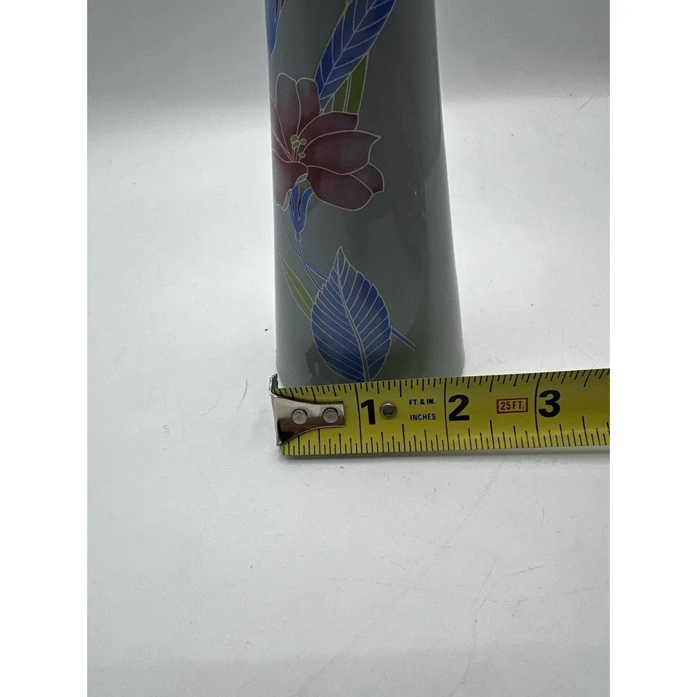 Gray‎ Porcelain Bud Vase Gold Rim Floral Lily Vintage Decorative